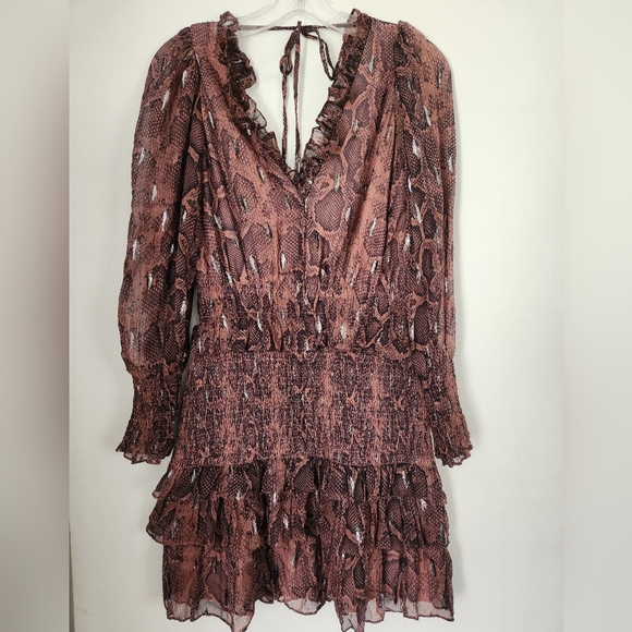 Rebecca Taylor Silk Dress Snake Print Smocked Size Small - Picture 2 of 11